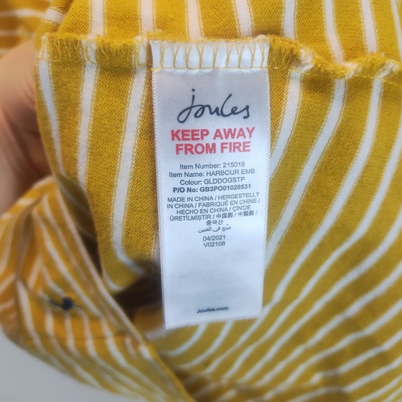 Joules 100% Cotton Yellow White Striped Long Sleeve Embroidered Dog Pocket Sz 10 - Picture 9 of 10